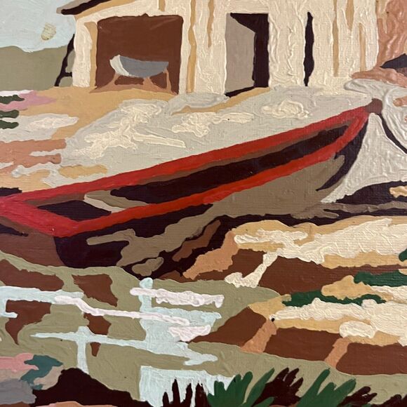 Paint By Numbers Boat and Beach Vintage Framed No Glass 50s 60s Retro Kitsch Art - Picture 7 of 16